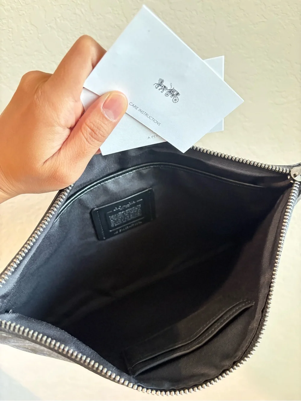 COACH Black and Gray Check Tablet Travel Pouch